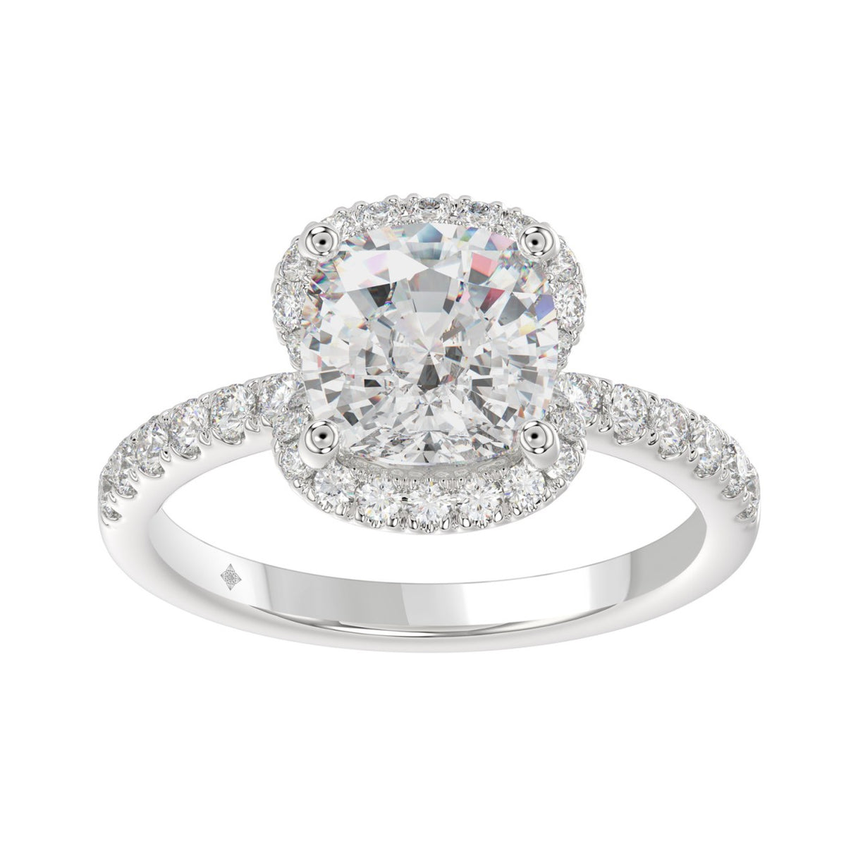 14K WHITE GOLD 4 1/2CT ROUND/CUSHION DIAMOND LADIES RING (CENTER STONE CUSHION DIAMOND 4CT &amp; Color F-G Clarity VS1/VS2)