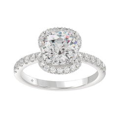14K WHITE GOLD 4 1/2CT ROUND/CUSHION DIAMOND LADIES RING (CENTER STONE CUSHION DIAMOND 4CT &amp; Color F-G Clarity VS1/VS2)