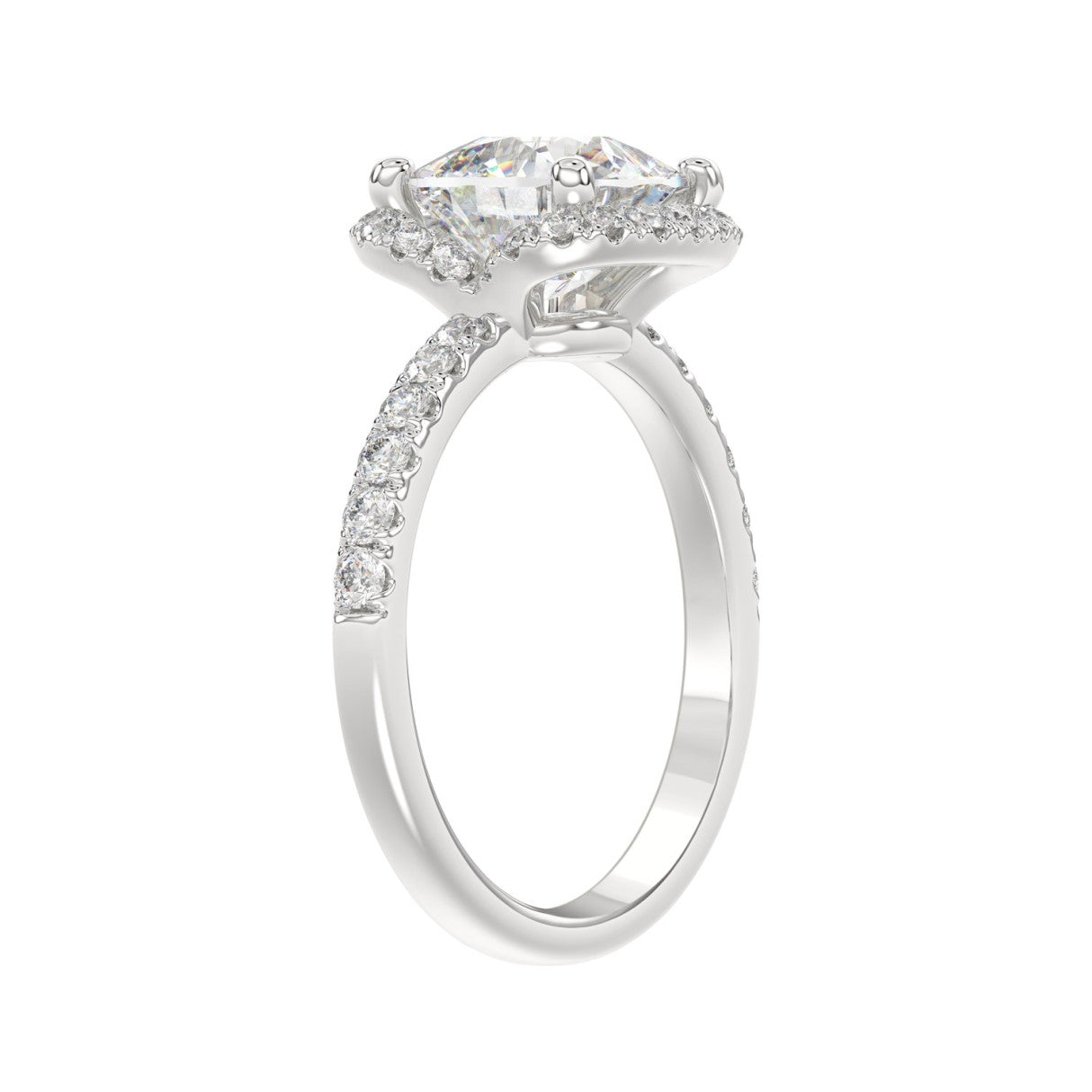 14K WHITE GOLD 4 1/2CT ROUND/CUSHION DIAMOND LADIES RING (CENTER STONE CUSHION DIAMOND 4CT &amp; Color F-G Clarity VS1/VS2)