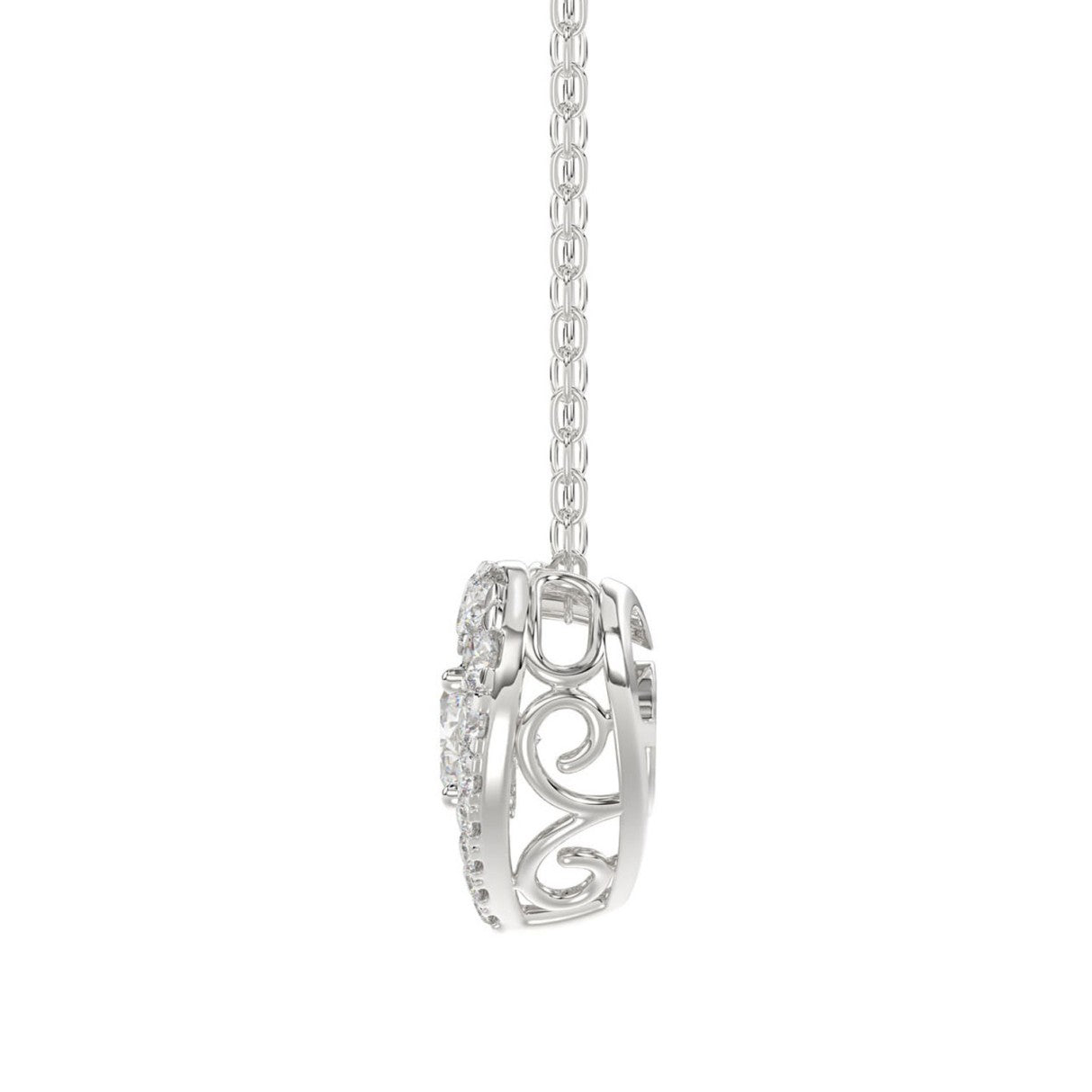 10K WHITE GOLD 3/4CT ROUND DIAMOND LADIES PENDANT WITH CHAIN (CENTER STONE ROUND DIAMOND 1/2CT)