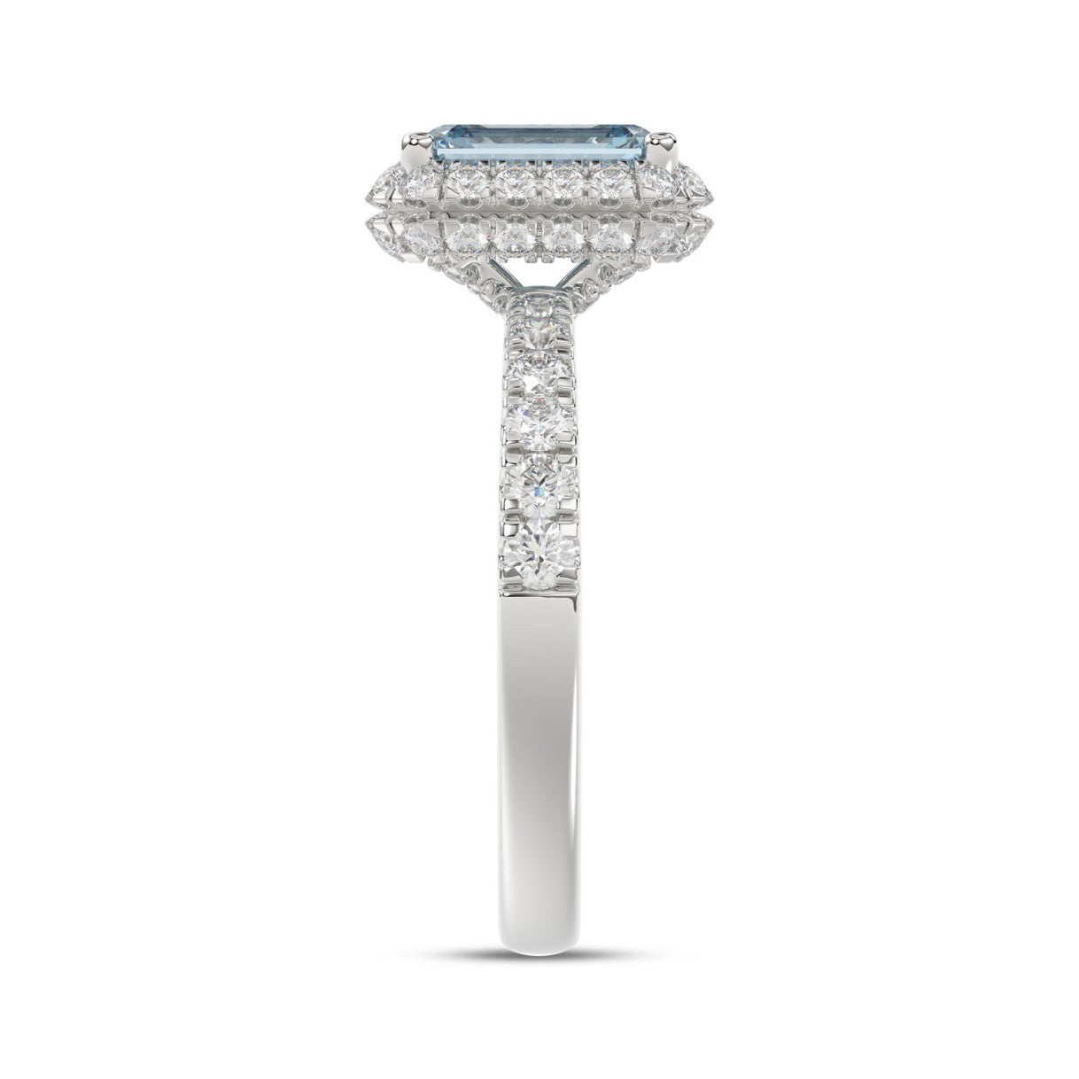 14K WHITE GOLD 4.00CT ROUND/RADIANT DIAMOND LADIES RING (CENTER STONE BLUE RADIANT DIAMOND 3CT)
