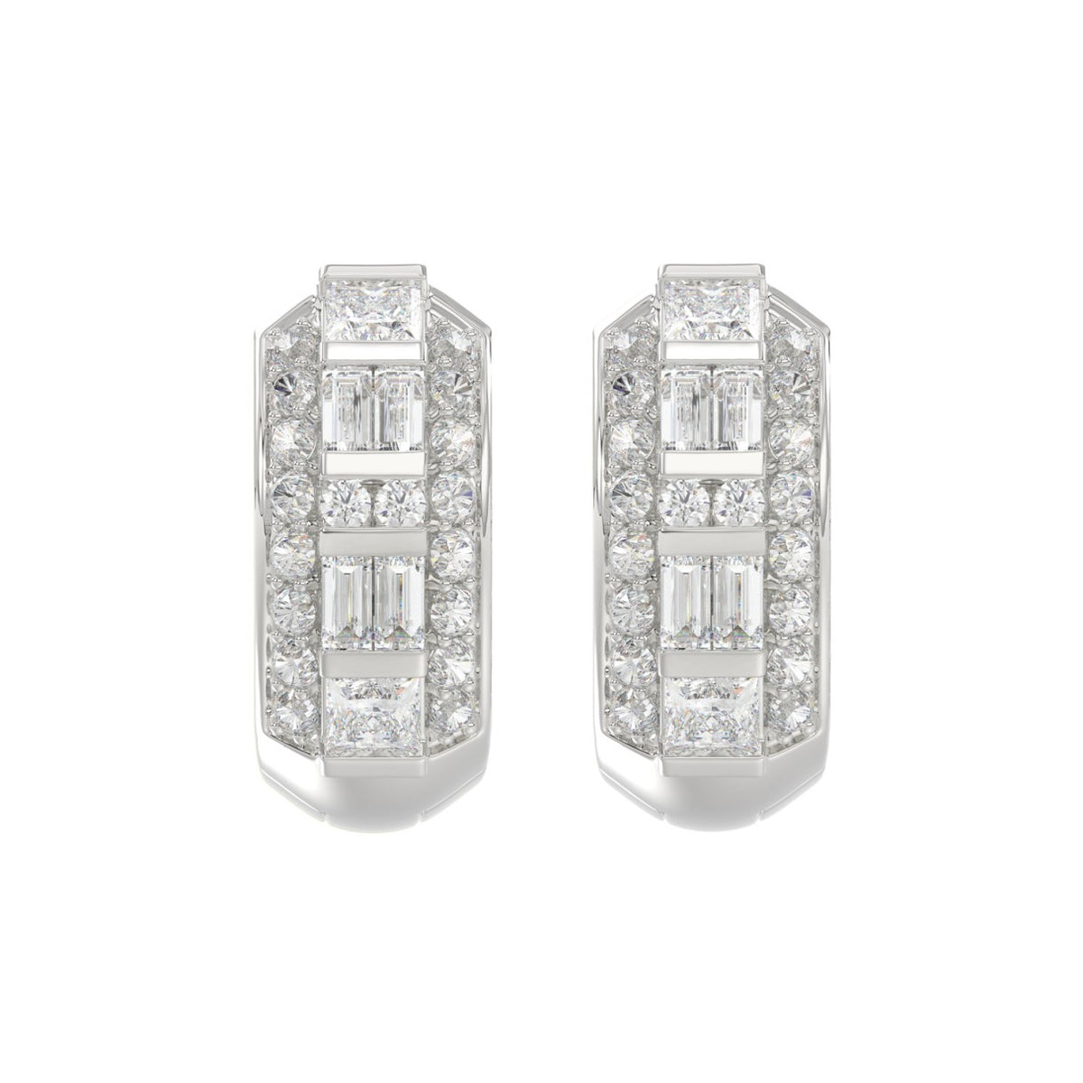 14K WHITE GOLD 1.00CT ROUND/PRINCESS/BAGUETTE DIAMOND LADIES EARRINGS