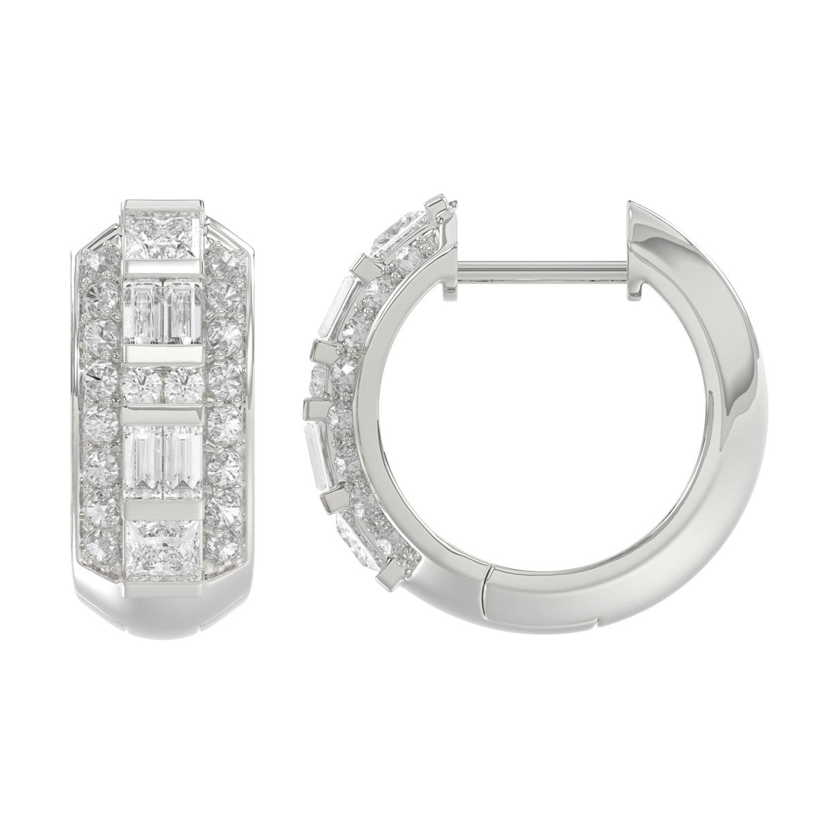 14K WHITE GOLD 1.00CT ROUND/PRINCESS/BAGUETTE DIAMOND LADIES EARRINGS