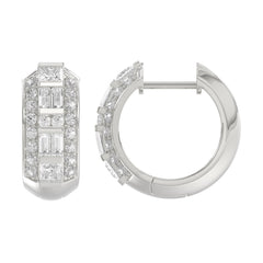 14K WHITE GOLD 1.00CT ROUND/PRINCESS/BAGUETTE DIAMOND LADIES EARRINGS