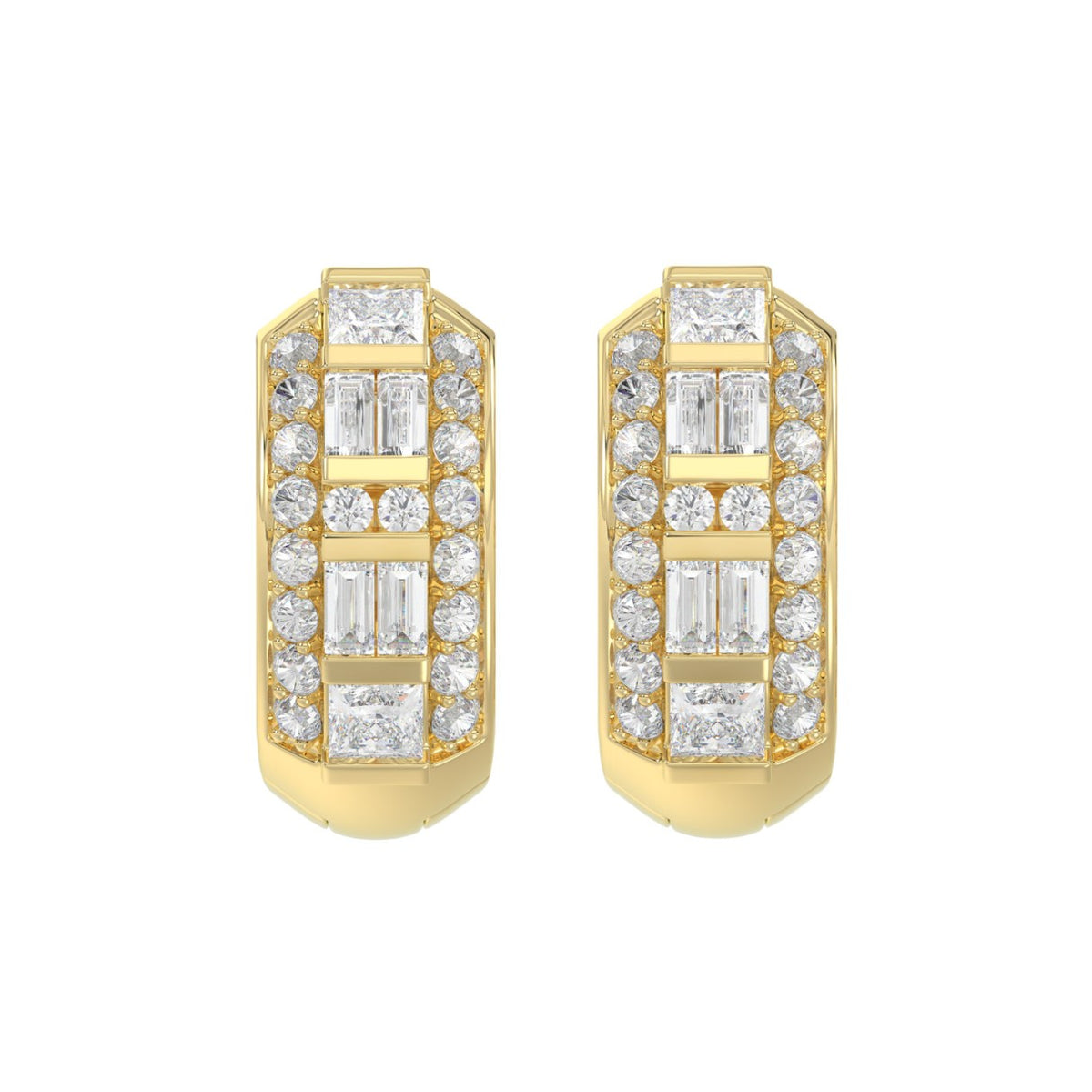 14K YELLOW GOLD 1.00CT ROUND/PRINCESS/BAGUETTE DIAMOND LADIES EARRINGS