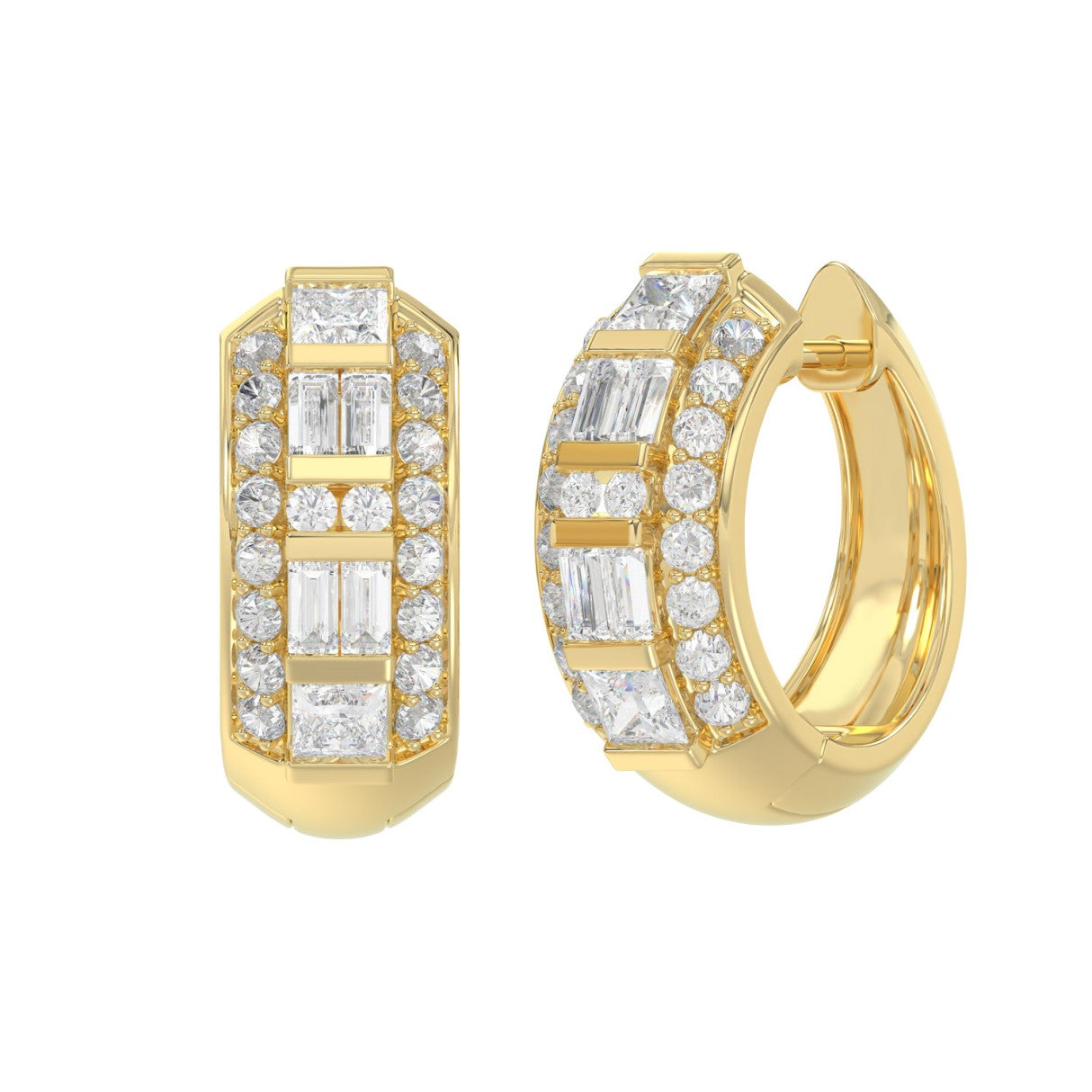 14K YELLOW GOLD 1.00CT ROUND/PRINCESS/BAGUETTE DIAMOND LADIES EARRINGS