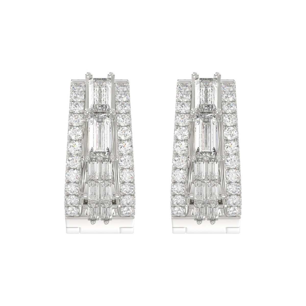 Classic 10K White Gold  Round & Baguette Lab Grown Diamond ladies Hoop Earrings 3/4CT (Color F-G -Clarity VS1/VS2)