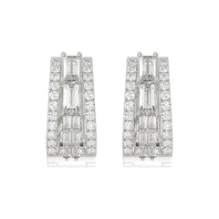 Classic 10K White Gold  Round & Baguette Lab Grown Diamond ladies Hoop Earrings 3/4CT (Color F-G -Clarity VS1/VS2)