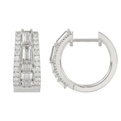 Classic 10K White Gold  Round & Baguette Lab Grown Diamond ladies Hoop Earrings 3/4CT (Color F-G -Clarity VS1/VS2)