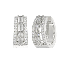 Classic 10K White Gold  Round & Baguette Lab Grown Diamond ladies Hoop Earrings 3/4CT (Color F-G -Clarity VS1/VS2)