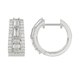 Classic 10K White Gold  Round & Baguette Lab Grown Diamond ladies Hoop Earrings 3/4CT (Color F-G -Clarity VS1/VS2)