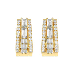 Classic 10K Yellow Gold  Round & Baguette Lab Grown Diamond ladies Hoop Earrings 3/4CT (Color F-G -Clarity VS1/VS2)