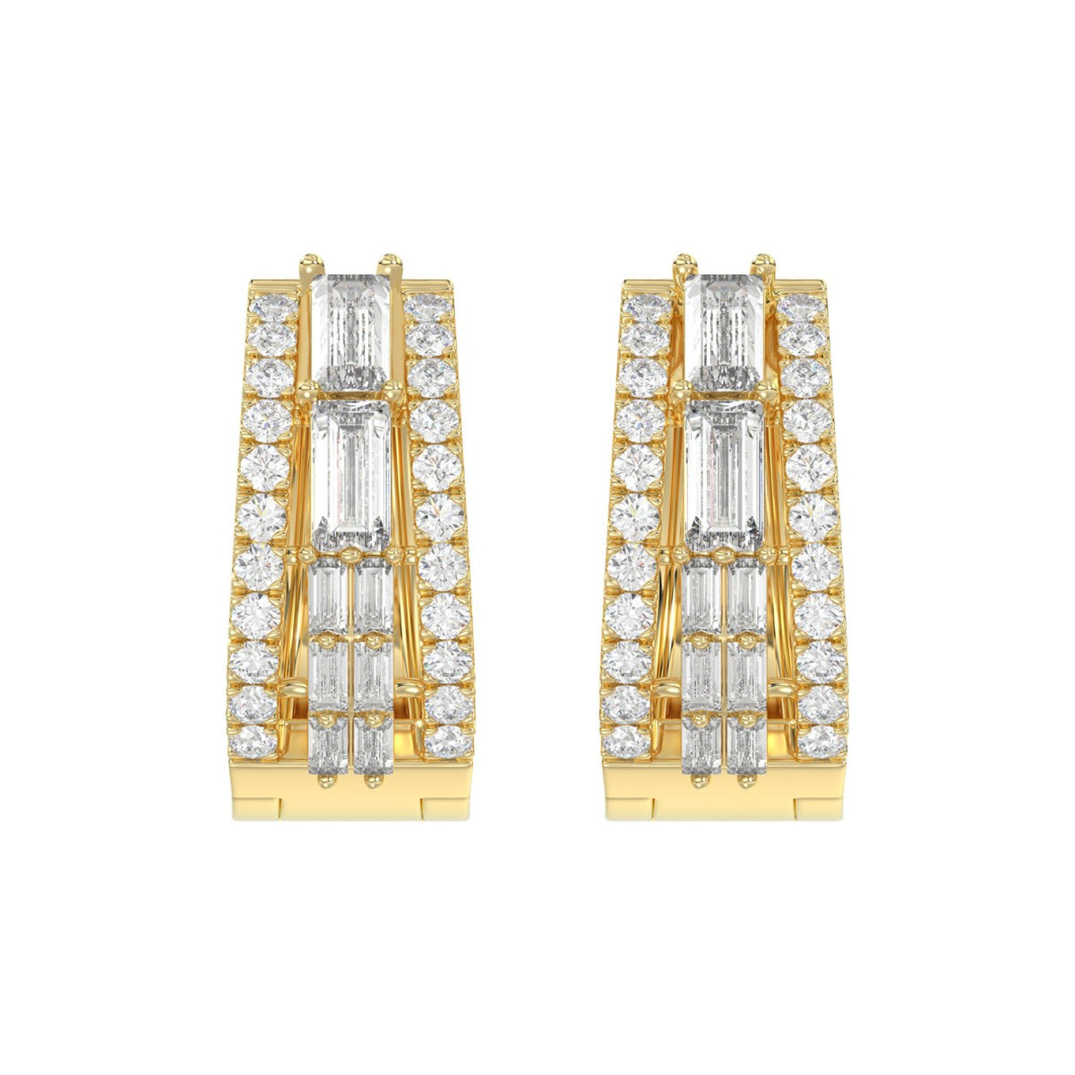 Classic 10K Yellow Gold  Round & Baguette Lab Grown Diamond ladies Hoop Earrings 3/4CT (Color F-G -Clarity VS1/VS2)