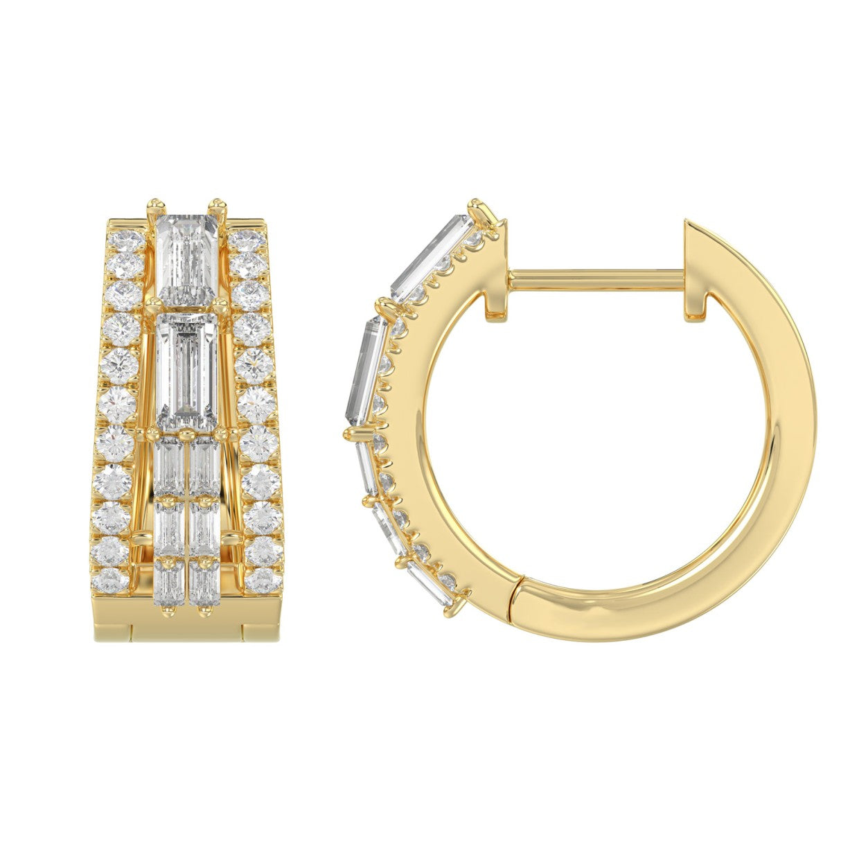 Classic 10K Yellow Gold  Round & Baguette Lab Grown Diamond ladies Hoop Earrings 3/4CT (Color F-G -Clarity VS1/VS2)