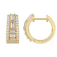 Classic 10K Yellow Gold  Round & Baguette Lab Grown Diamond ladies Hoop Earrings 3/4CT (Color F-G -Clarity VS1/VS2)