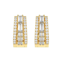 Classic 10K Yellow Gold  Round & Baguette Lab Grown Diamond ladies Hoop Earrings 3/4CT (Color F-G -Clarity VS1/VS2)