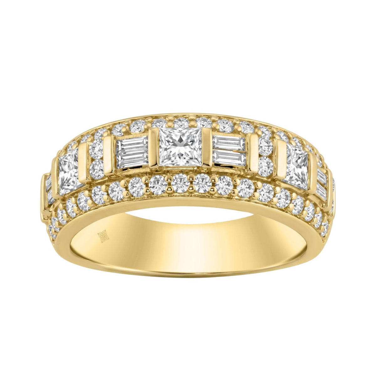 14K YELLOW GOLD 1 1/4CT ROUND/BAGUETTE/PRINCESS DIAMOND LADIES BAND