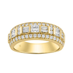 14K YELLOW GOLD 1 1/4CT ROUND/BAGUETTE/PRINCESS DIAMOND LADIES BAND