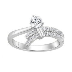 Ladies 10K White Gold Round Diamond Ring 1/2Ct Round Brilliant Engagement Fashion Ring (Color F-G -Clarity Vs1/Vs2)