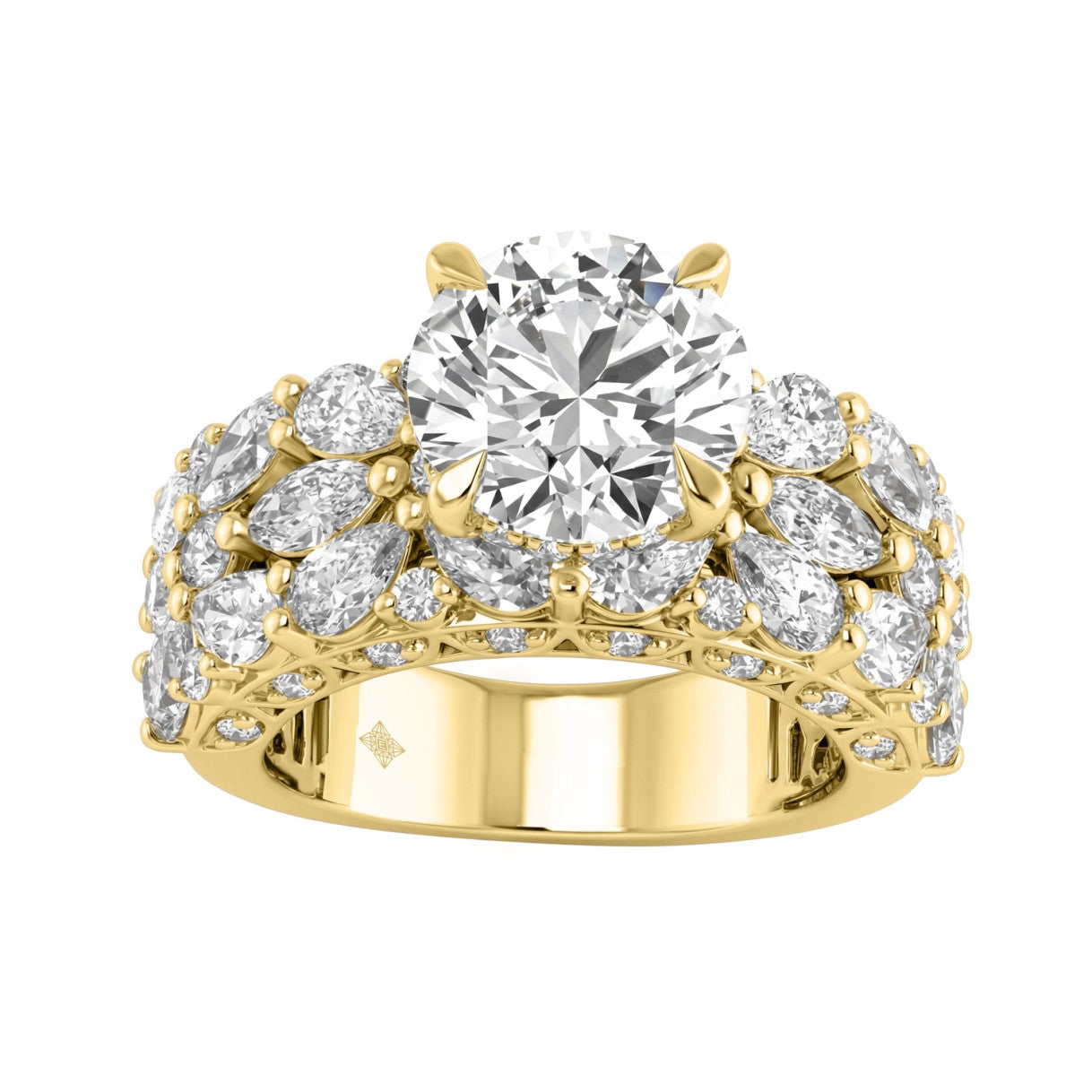 14K YELLOW GOLD 7 5/8CT ROUND/MARQUISE/PEAR DIAMOND LADIES BRIDAL SET (CENTER STONE ROUND DIAMOND 4CT)
