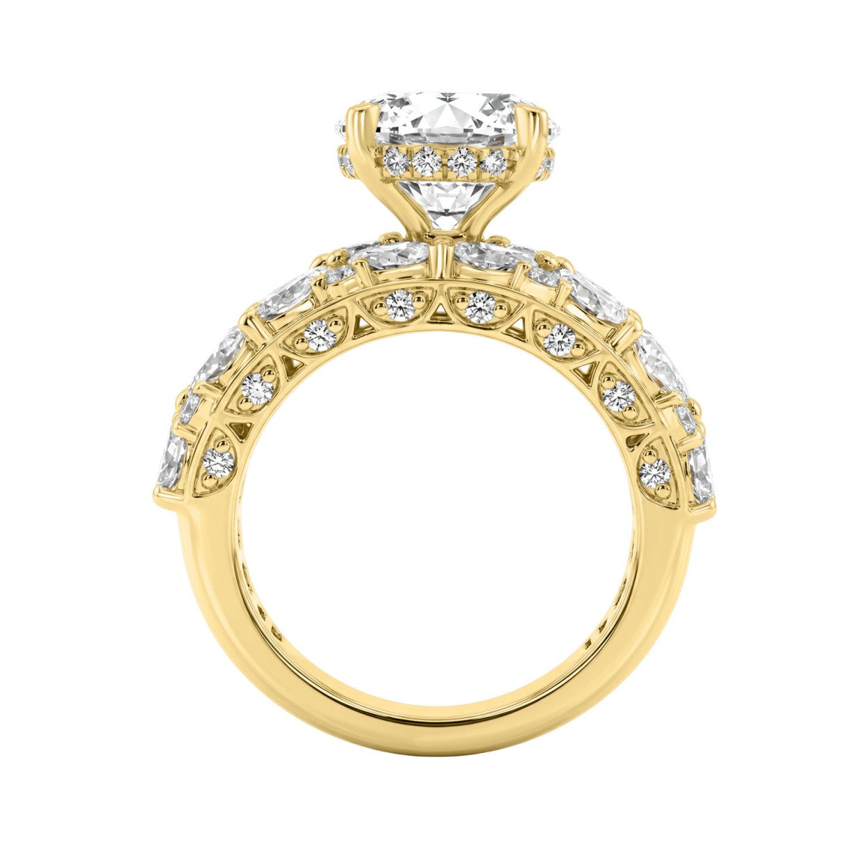 14K YELLOW GOLD 7 5/8CT ROUND/MARQUISE/PEAR DIAMOND LADIES BRIDAL SET (CENTER STONE ROUND DIAMOND 4CT)
