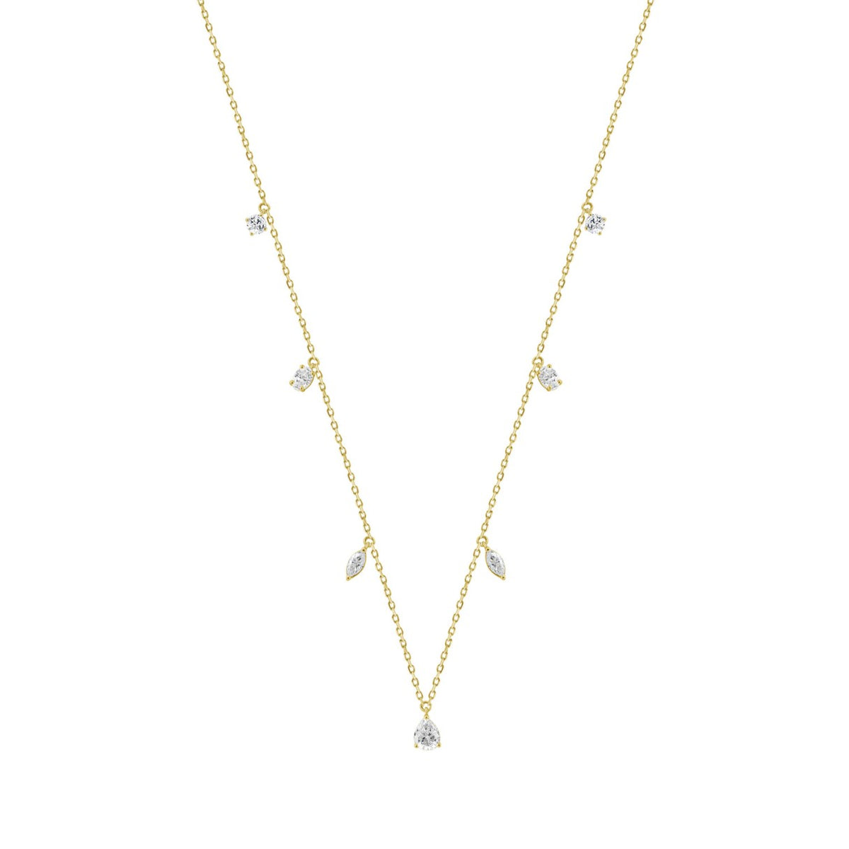 14K YELOW GOLD 1.00CT ROUND/PEAR/MARQUISE/OVAL DIAMOND LADIES NECKLACE