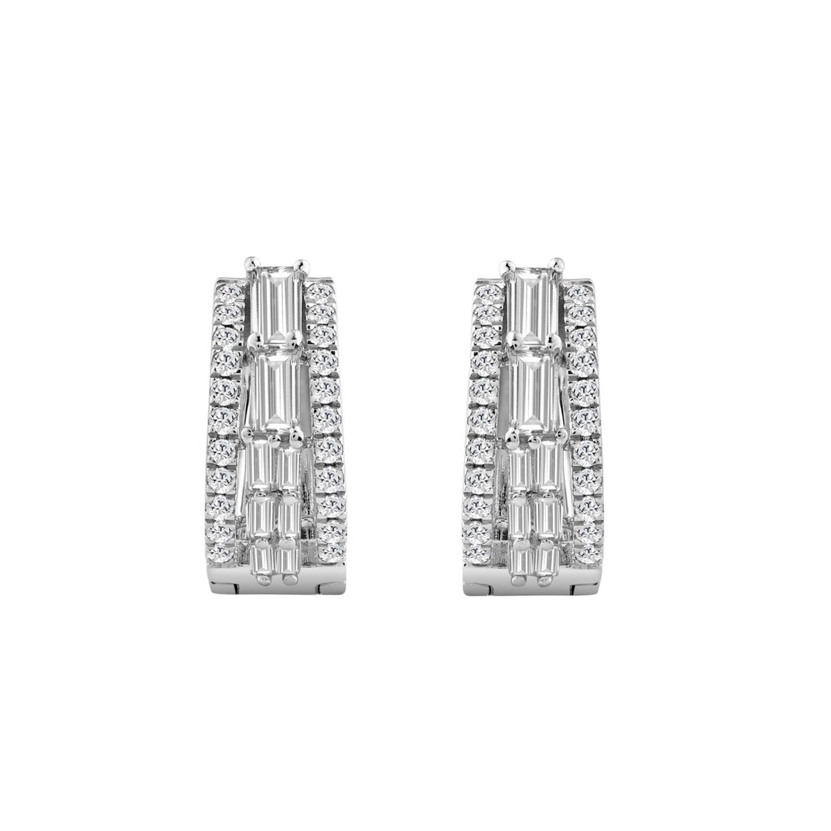 14K WHITE GOLD 1.00CT ROUND/BAGUETTE DIAMOND LADIES EARRINGS