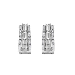 14K WHITE GOLD 1.00CT ROUND/BAGUETTE DIAMOND LADIES EARRINGS