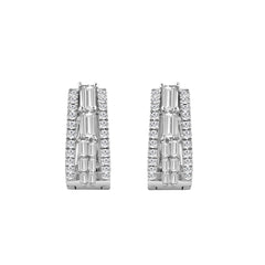 14K WHITE GOLD 1.00CT ROUND/BAGUETTE DIAMOND LADIES EARRINGS