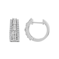 14K WHITE GOLD 1.00CT ROUND/BAGUETTE DIAMOND LADIES EARRINGS