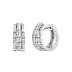 14K WHITE GOLD 1.00CT ROUND/BAGUETTE DIAMOND LADIES EARRINGS