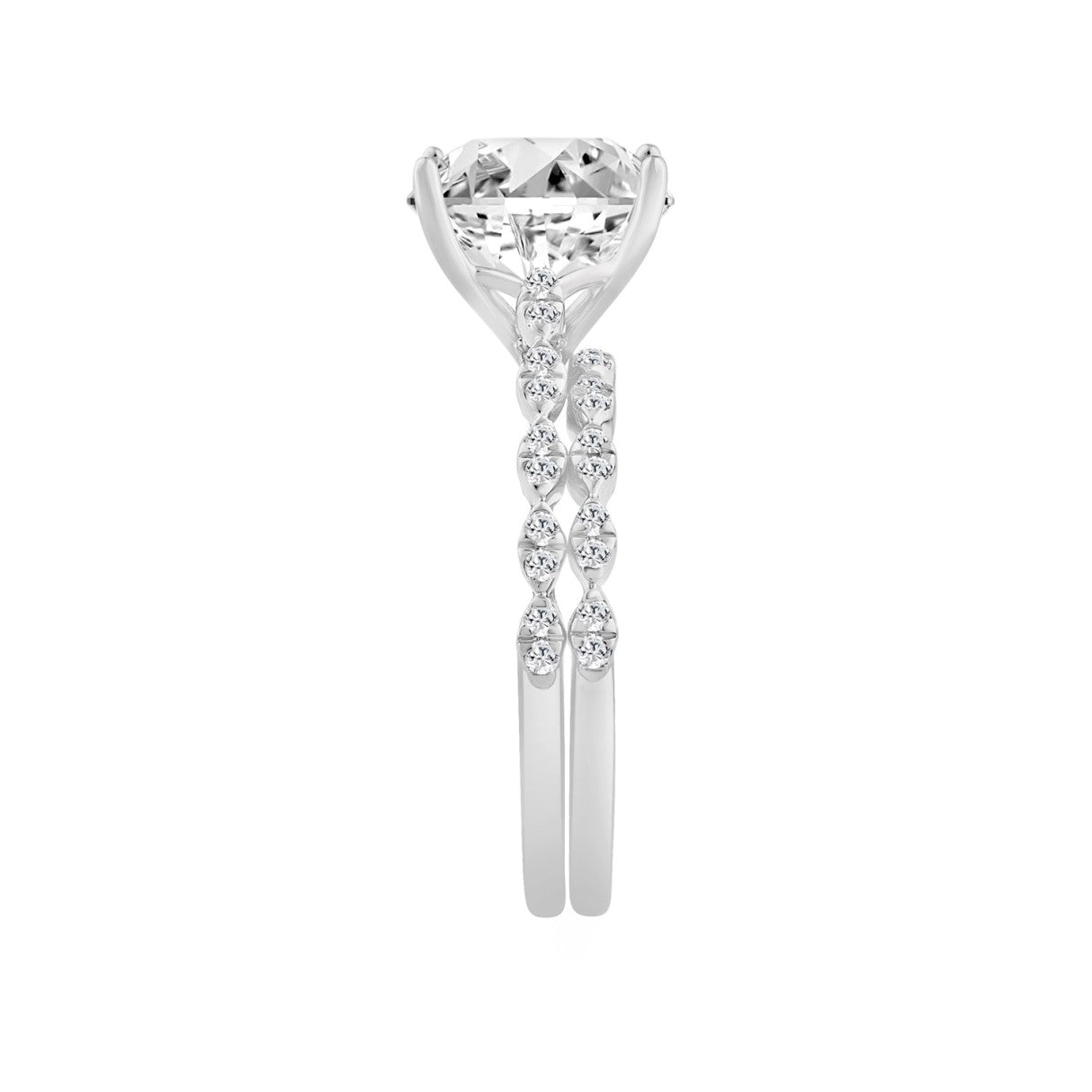 14K WHITE GOLD 3 1/3CT ROUND/OVAL DIAMOND LADIES BRIDAL SET (CENTER STONE OVAL DIAMOND 3CT)