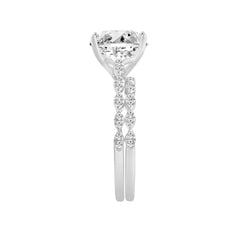 14K WHITE GOLD 3 1/3CT ROUND/OVAL DIAMOND LADIES BRIDAL SET (CENTER STONE OVAL DIAMOND 3CT)