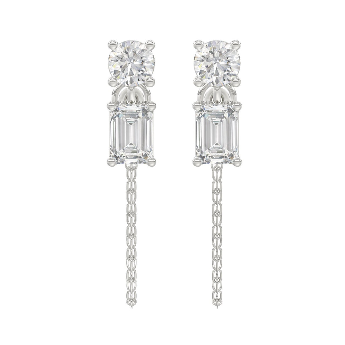 10K White Gold 3/4CT Emerald/Round cut Diamond Elegant Ladies Earring (Color F-G -Clarity VS1/VS2)