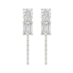 10K White Gold 3/4CT Emerald/Round cut Diamond Elegant Ladies Earring (Color F-G -Clarity VS1/VS2)