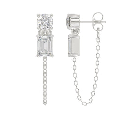 10K White Gold 3/4CT Emerald/Round cut Diamond Elegant Ladies Earring (Color F-G -Clarity VS1/VS2)