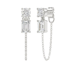10K White Gold 3/4CT Emerald/Round cut Diamond Elegant Ladies Earring (Color F-G -Clarity VS1/VS2)