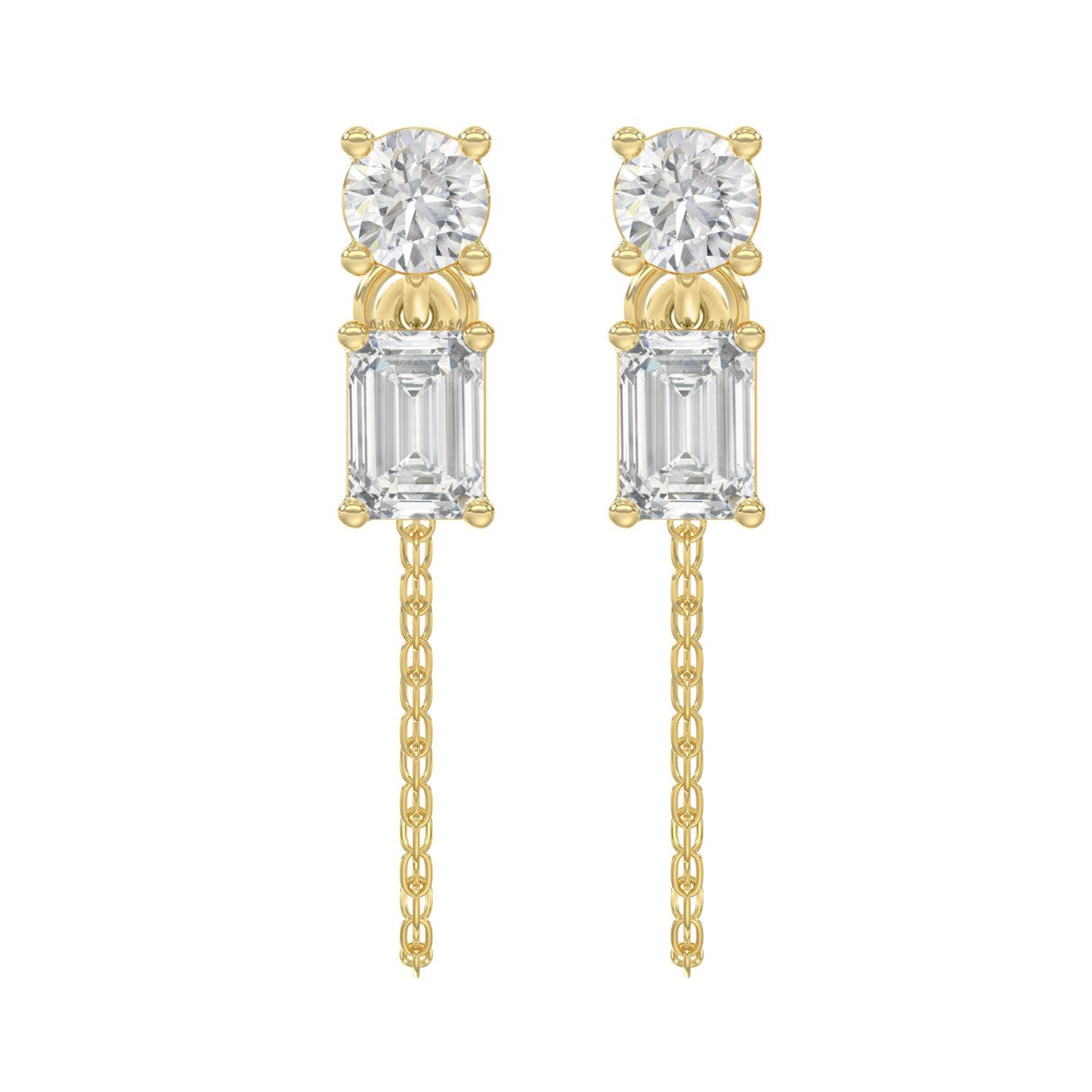 10K Yellow Gold 3/4CT Emerald/Round cut Diamond Elegant Ladies Earring (Color F-G -Clarity VS1/VS2)