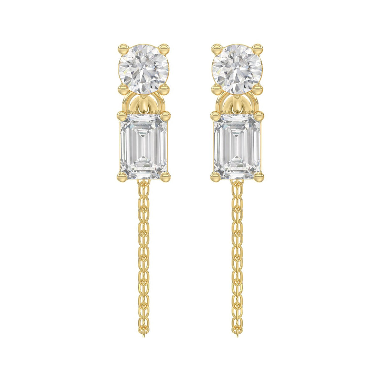 10K Yellow Gold 3/4CT Emerald/Round cut Diamond Elegant Ladies Earring (Color F-G -Clarity VS1/VS2)