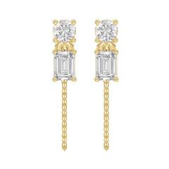 10K Yellow Gold 3/4CT Emerald/Round cut Diamond Elegant Ladies Earring (Color F-G -Clarity VS1/VS2)