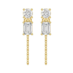 10K Yellow Gold 3/4CT Emerald/Round cut Diamond Elegant Ladies Earring (Color F-G -Clarity VS1/VS2)