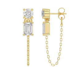 10K Yellow Gold 3/4CT Emerald/Round cut Diamond Elegant Ladies Earring (Color F-G -Clarity VS1/VS2)