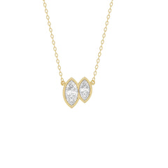 3/4CT Yellow Gold 10K Collection Linked Hearts &amp; Two-Stone Marquise Diamond Necklace for Women (Color F-G Clarity VS1/VS2)