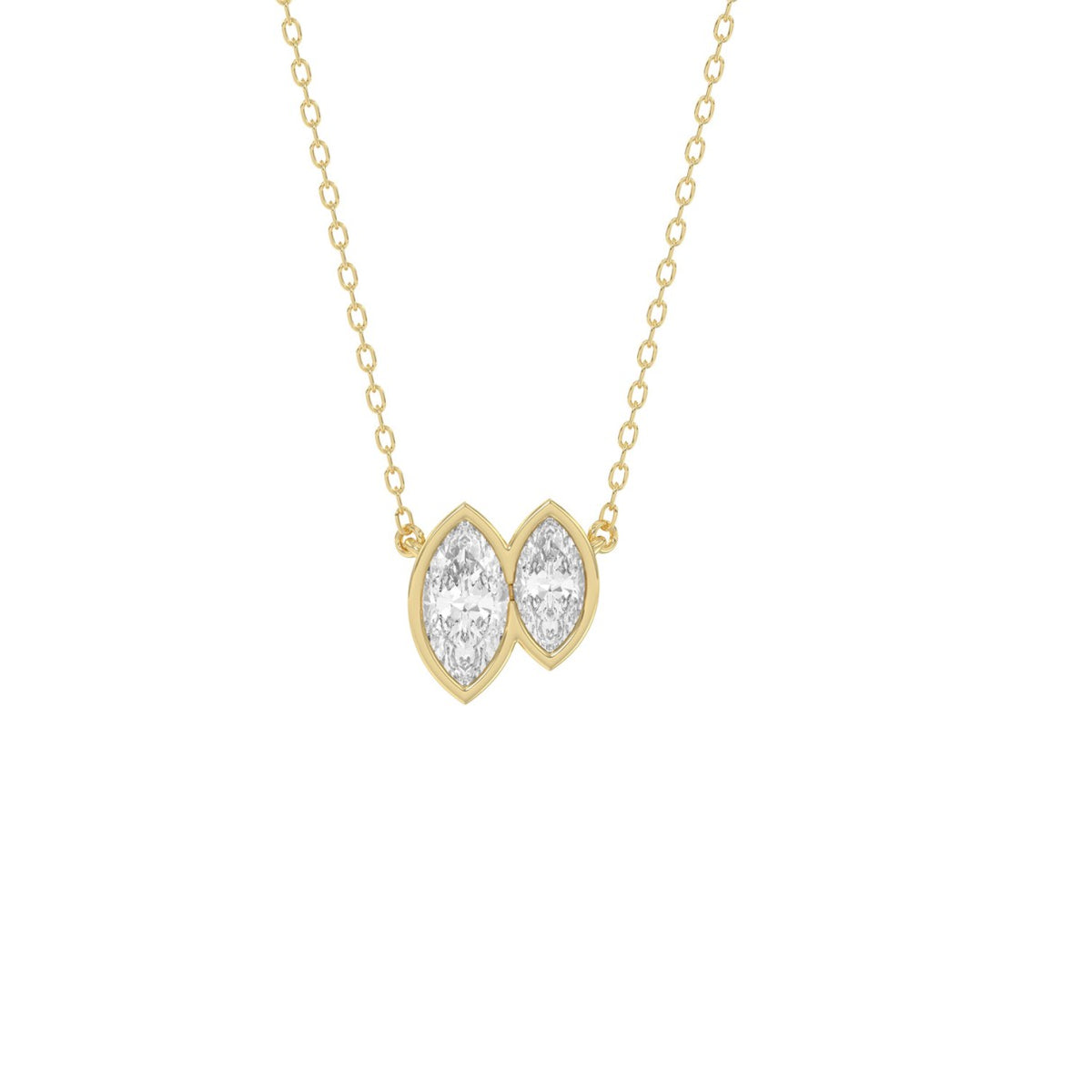 3/4CT Yellow Gold 10K Collection Linked Hearts &amp; Two-Stone Marquise Diamond Necklace for Women (Color F-G Clarity VS1/VS2)