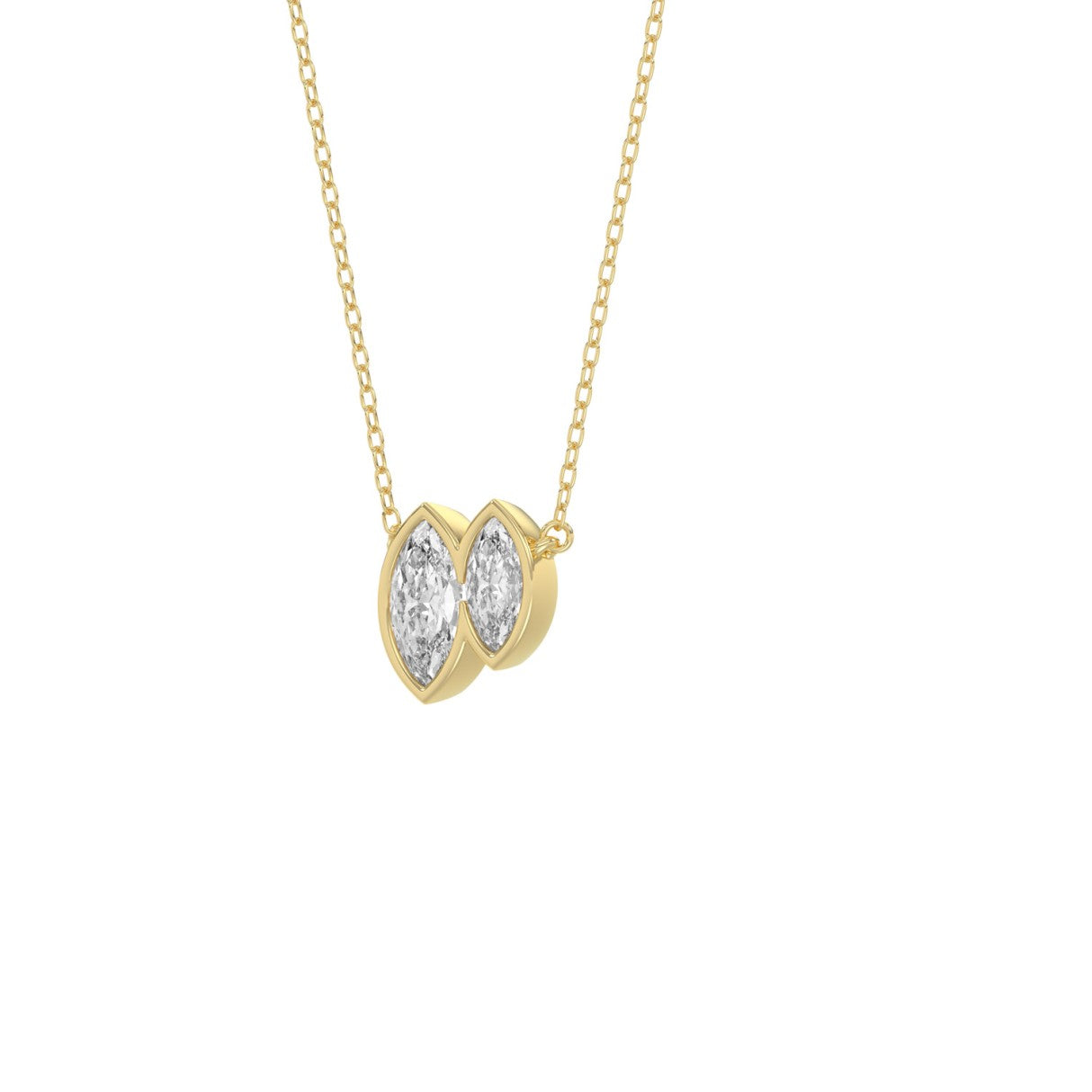 3/4CT Yellow Gold 10K Collection Linked Hearts &amp; Two-Stone Marquise Diamond Necklace for Women (Color F-G Clarity VS1/VS2)