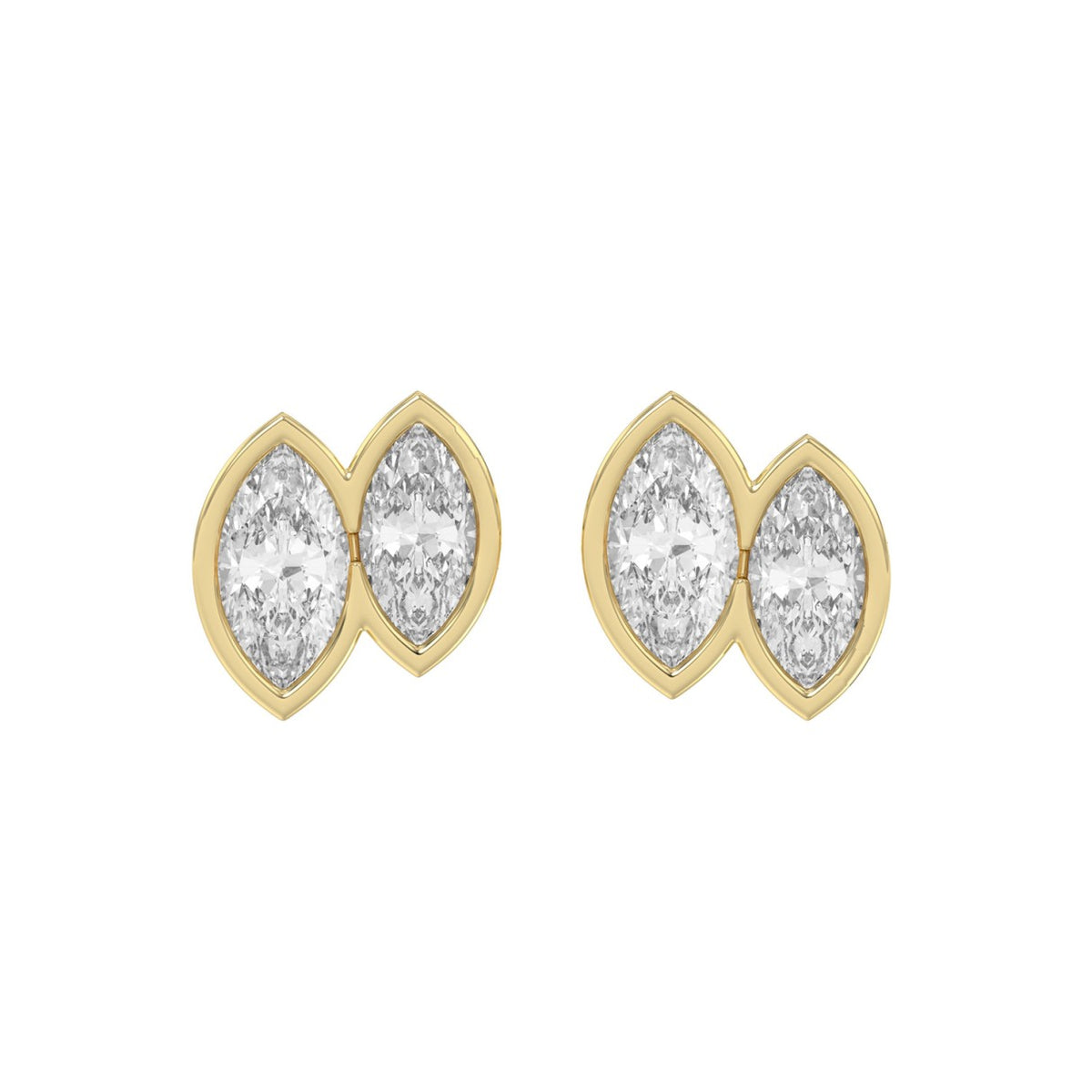 Elegant Ladies Earring 10K Collection Linked Hearts Yellow Gold 1.00CT Marquise Lab Grown Diamond (Color F-G -Clarity VS1/VS2)