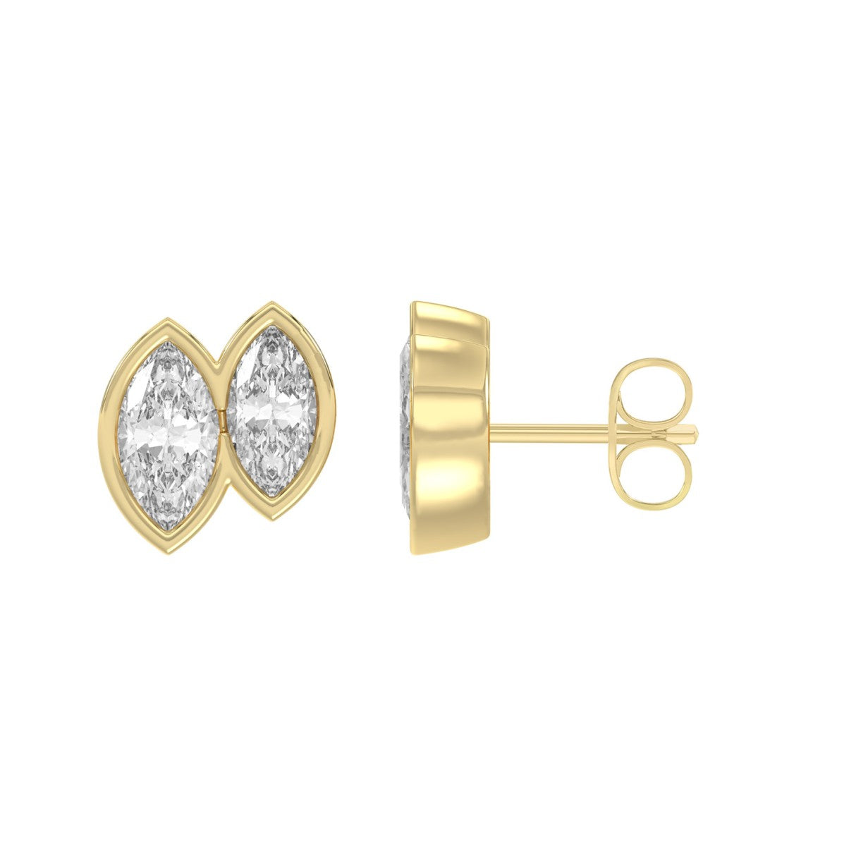 Elegant Ladies Earring 10K Collection Linked Hearts Yellow Gold 1.00CT Marquise Lab Grown Diamond (Color F-G -Clarity VS1/VS2)