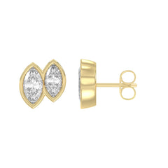 Elegant Ladies Earring 10K Collection Linked Hearts Yellow Gold 1.00CT Marquise Lab Grown Diamond (Color F-G -Clarity VS1/VS2)