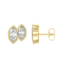 Elegant Ladies Earring 10K Collection Linked Hearts Yellow Gold 1.00CT Marquise Lab Grown Diamond (Color F-G -Clarity VS1/VS2)