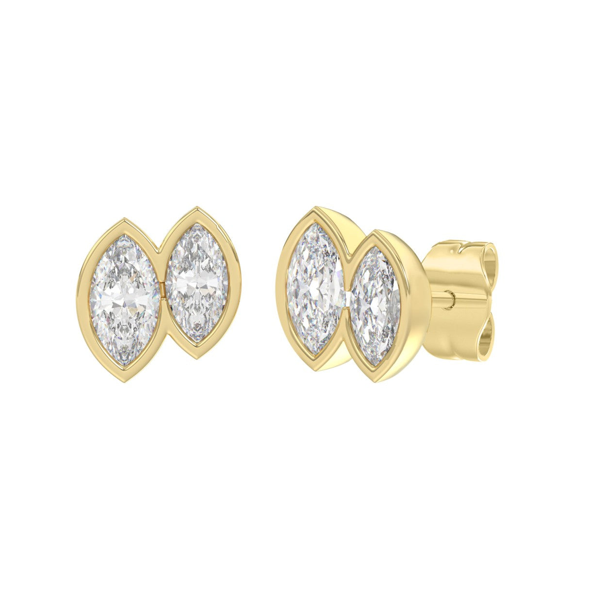 Elegant Ladies Earring 10K Collection Linked Hearts Yellow Gold 1.00CT Marquise Lab Grown Diamond (Color F-G -Clarity VS1/VS2)